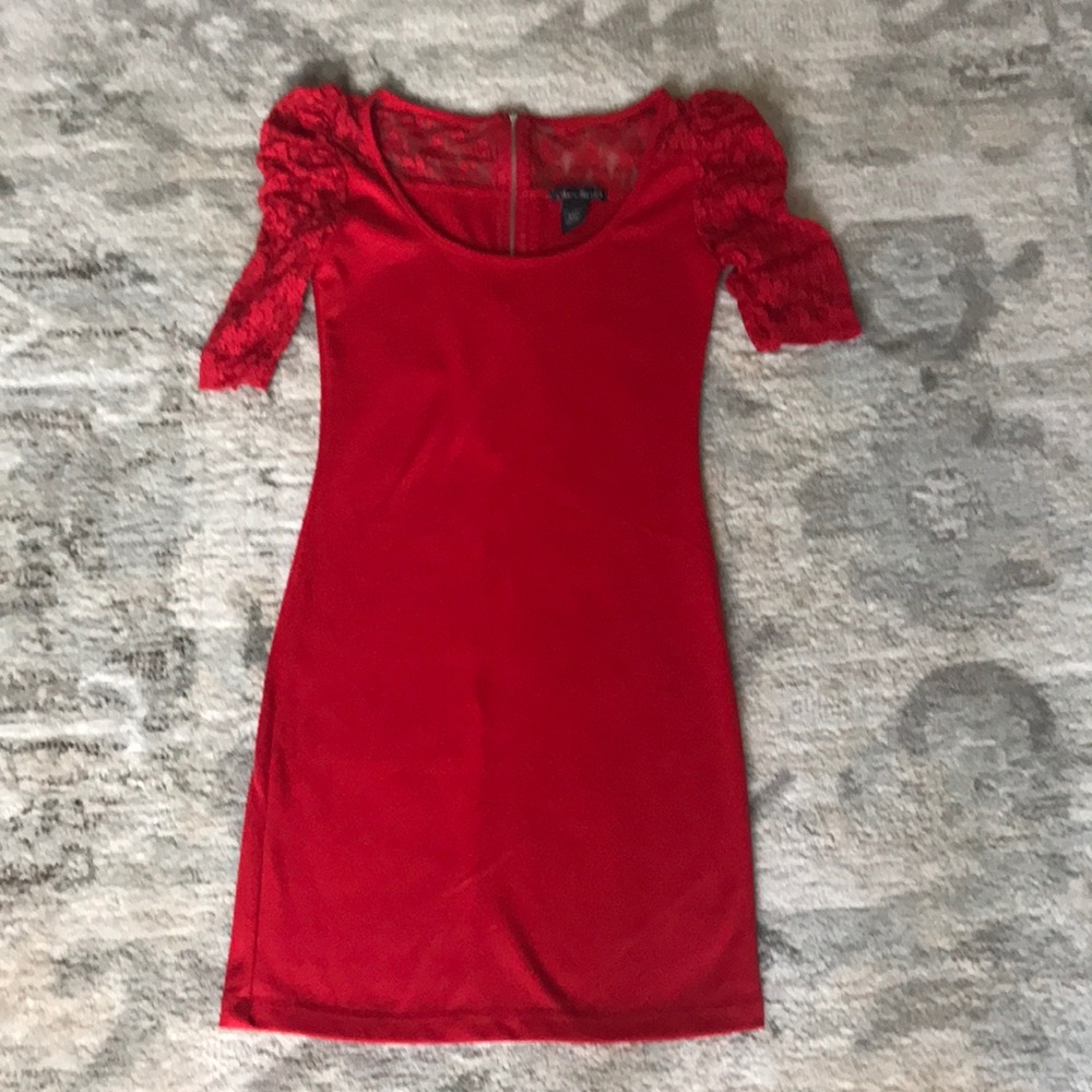 Red Mini Dress with lace Sleeves